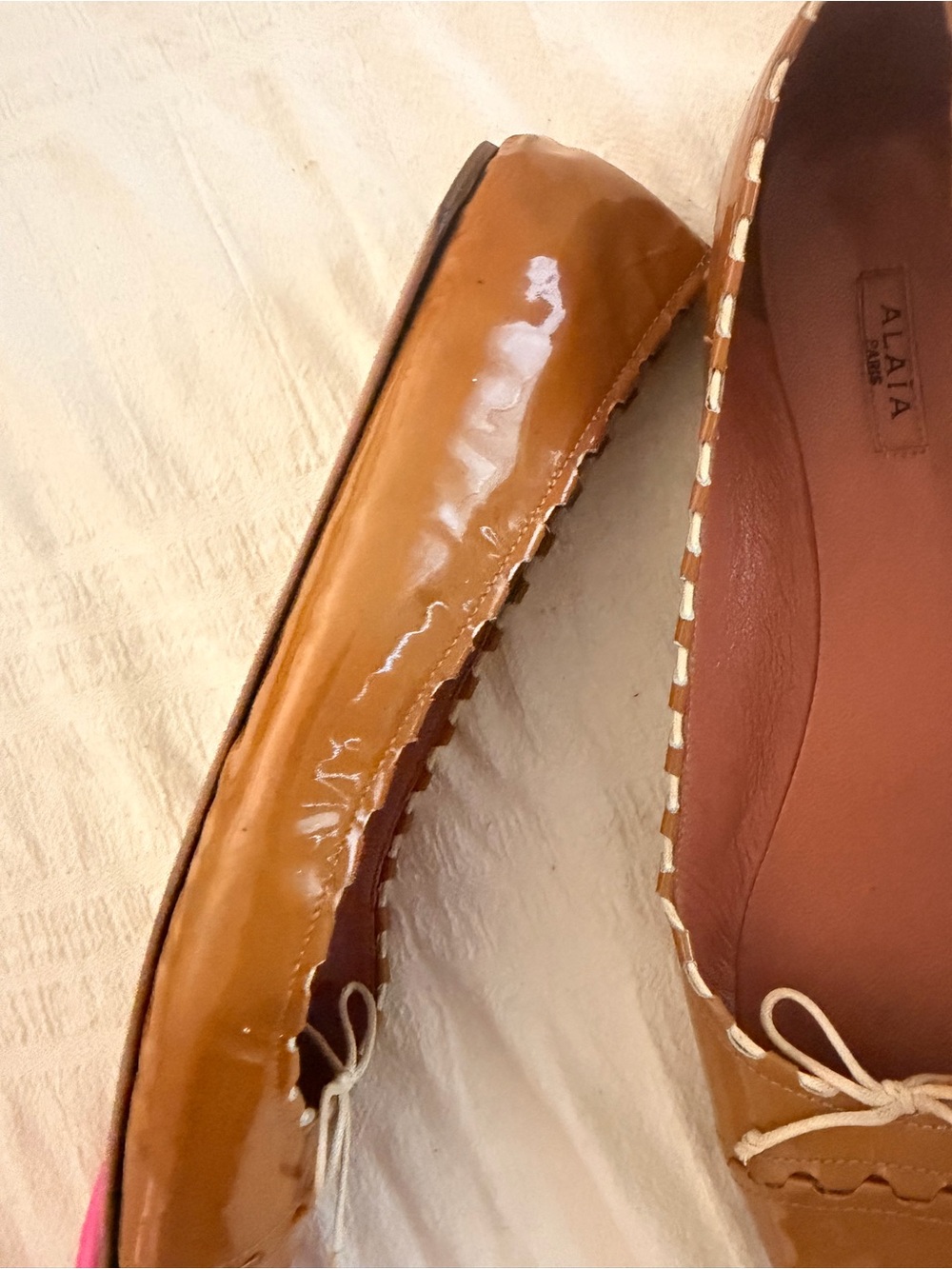 Alaïa Paris Patent Leather Bow Ballet Flats Cognac Size 37 - Picture 7 of 9